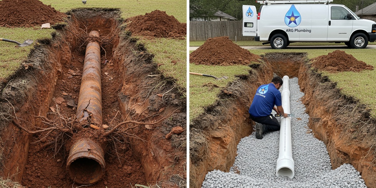 Sewer line replacement, Southwest Houston